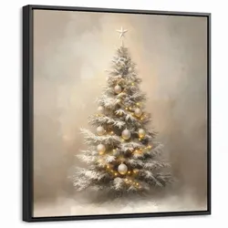 LEINWAND Bilder mit Rahmen - Weihnachten - Weihnachtsbaum - Schnee - Kunst - 50x50