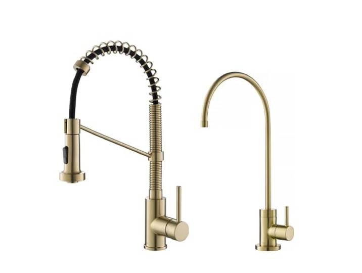 KRAUS Bolden KPF-1610-FF-100SFACB Küchenarmatur und Purita-Wasserfilter-Wasserhahn-Kombination in fleckenfreier antiker Champagnerbronze, kommerzieller Stil