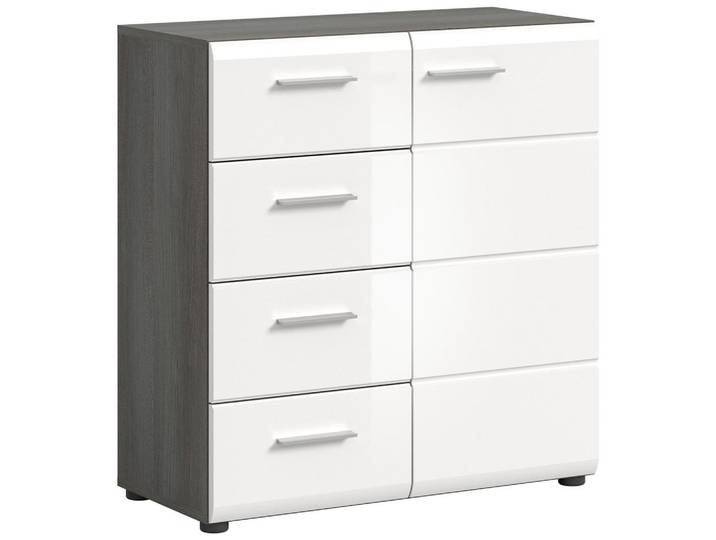 Homes & Jones Kommode Salsa (B/H/T: ca. 80/85/37 cm) in Rauchsilber Nachbildung/weiß hochglanz, Silberfarben, Recyclingholz, 80x85x37 cm, Kleinmöbel, Kommoden, Kommoden