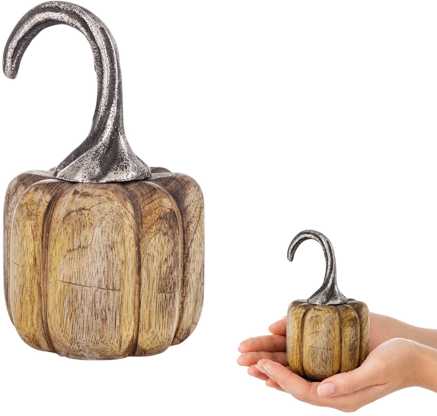 Merkloze Houten Pompoen Decoratie - Bruin, 14 cm