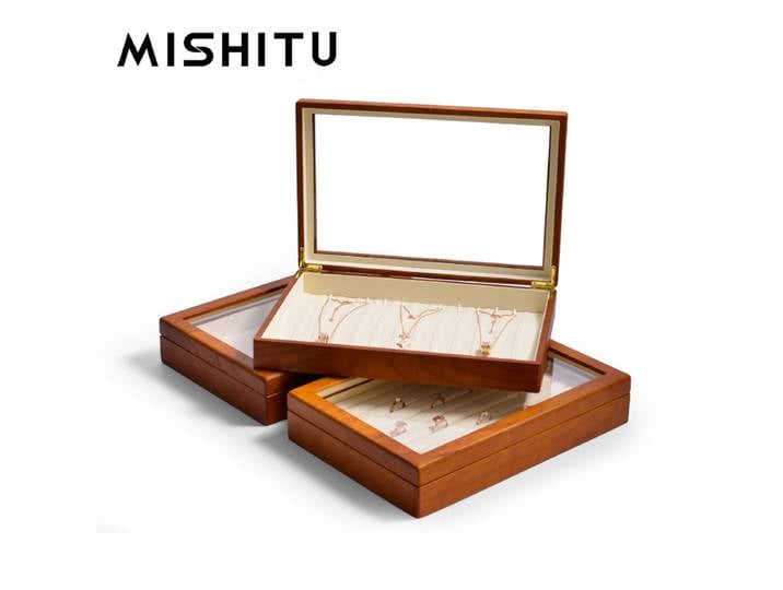 MISHITU rétro en bois bijoux organisateur boîte de rangement pour collier pendentif bague boucle d'oreille Bracelet mallette de rangement bijoux présentoir