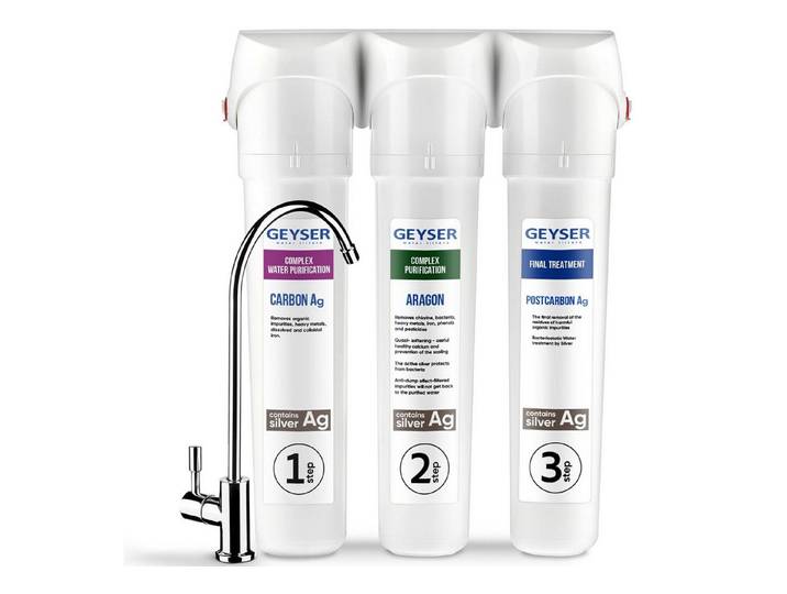 GEYSER water filters Wasserfilter Geyser Smart Filter Untertisch Wasserfilter mit 3-Stufen Kartuschen, ARAGON + CATALON