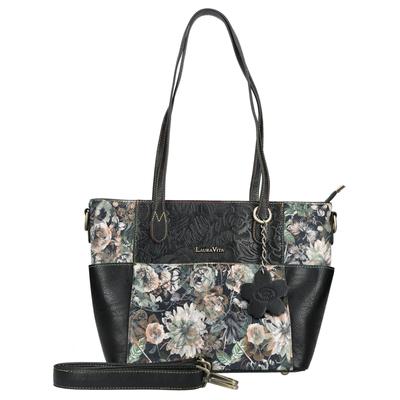 Henkeltasche LAURA VITA "LAURA VITA Taschen Lederimitat/Textil", Damen, Gr. onesize, schwarz, Lederimitat, Taschen