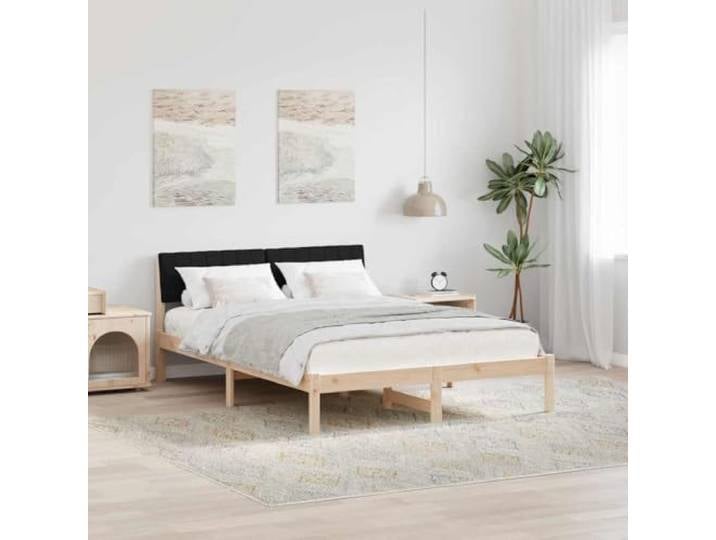 Massivholz Kiefer mit Kopfteil Modernes Minimalismus Design 135 x 190 cm Bettgestell Massivholz Kiefer 135x190 cm Braun Schwarz mit Wandkopfteil Lattenrost Stabil