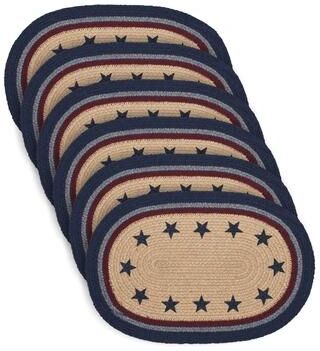 VHC Brands My Country Oval Placemat Stencil Stars Set of 6 10x15