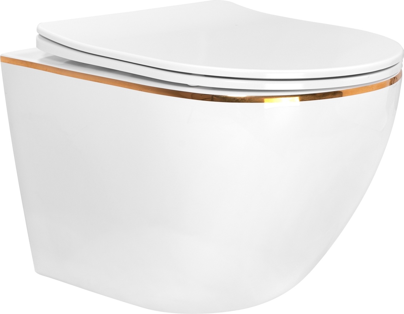 Wandhängende Toilette Wand-WC Hänge-WC + Klositz Soft Close WC-Sitz Weiß Gold