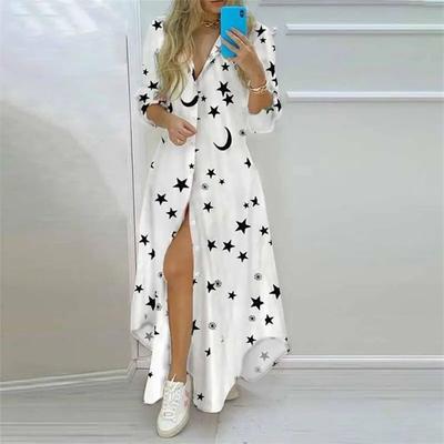 Inspired Living Boho Floral Maxi Shirt Dress Elegant Long Sleeve Summer Shirt Dress For Women star xl(us 12)