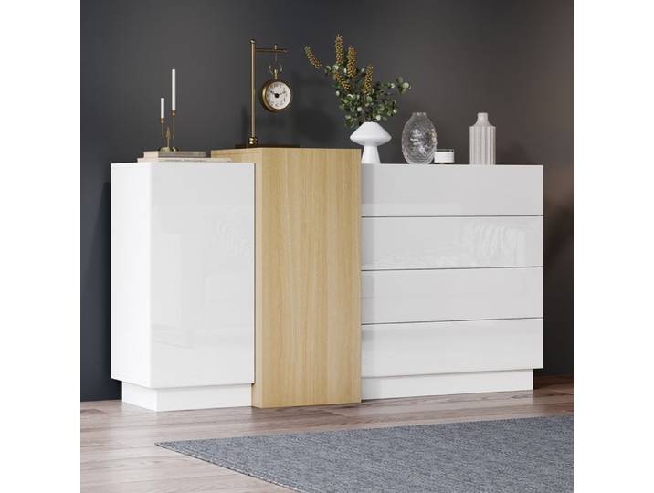Feuille épaissie Buffet lumineux blanc armoire de salle à manger moderne avec rangement armoire de rangement moderne minimaliste