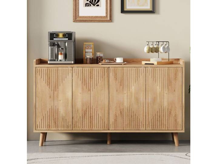 ROVRYN Buffet de cuisine 140 x 40 x 84 cm 4 portes étagères réglables MDF naturel