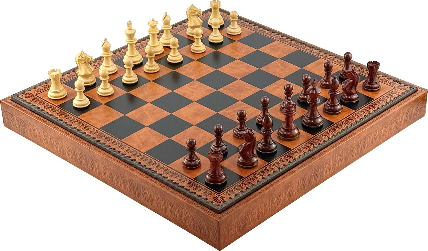 Italfama Klassik Schachfiguren 7,8 cm Rosenholz + Italienisches 3-in-1 Lederette Brett 48 cm