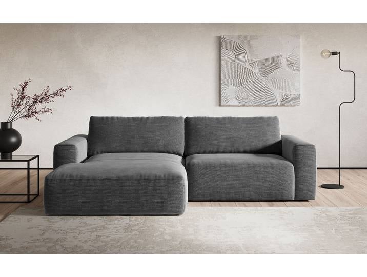 Ecksofa, Chenille, Anthrazit 288×89 cm, L-Form, Recamiere Links, Cotta