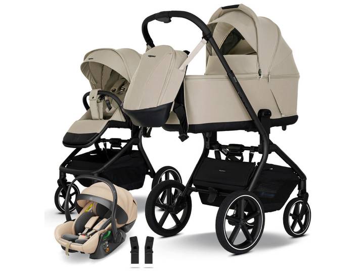 My Junior Kinderwagenset Mavi 3in1 Premium, Sandfarben, Metall, 5-teilig, 55x110.5x92 cm, EN 1888, 5-Punkte-Gurt, für Babyschale geeignet, Transportsicherung,integriertes Gurtsystem, optimaler Aufprallschutz, schnell und leicht im Auto montierbar, Seitenaufprallschutz, verstellbare Sitz- und Schlafpositionen,5-Punkt-Gurt, Gurtschoner, Sitz umsetzbar, Sportsitz mit verlängertem Verdeck,Matratze, zusammenklappbar, Baby on Tour, Kinderwagen, Kombikinderwagen