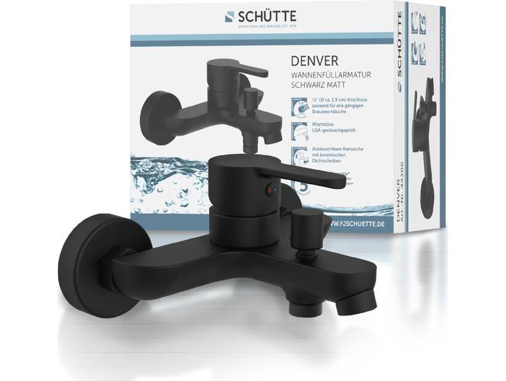 SCHÜTTE designer DENVER\, mitigeur bain avec raccord douche 1/2\ \, mitigeur bain monotrou noir mat