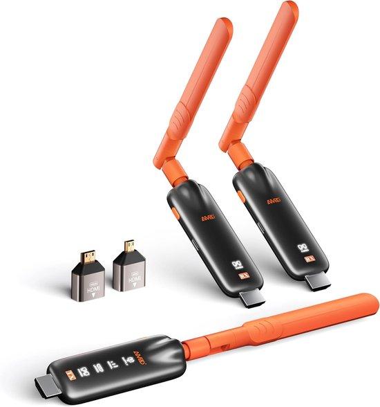 FastShopping - Wireless HDMI Transmitter & 2 Empfänger, 4K Eingang auf 1080P Ausgang, 5.8G Wireless HDMI Transfer bis zu 50m für Laptop, PC, TV-Box