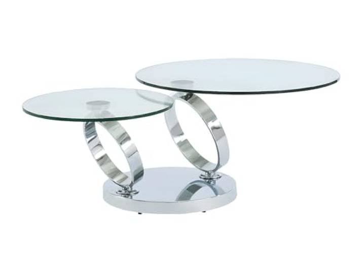 Vente-unique Couchtisch mit drehbaren Tischplatten - Sicherheitsglas & Metall - Joline
