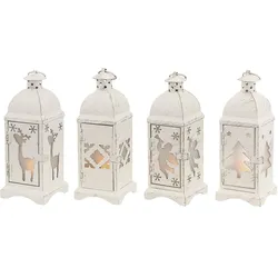 Kleine Laterne Batterie Laterne Weihnachten Weihnachtslampe Innen Weihnachtslaterne in weiß Shabby Chic, 1x Stern 1x Tanne 1x Rentier 1x Engel, 1x LED, BxH 7 x 19, 4er Set
