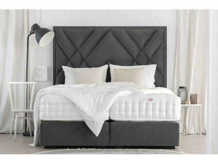 Boxspringbett SIGNATURE 140x200 cm - verschiedene Farben und Bezüge verfügbar - mit Matratze - mit Waben in Diamanten-Optik am Kopfteil