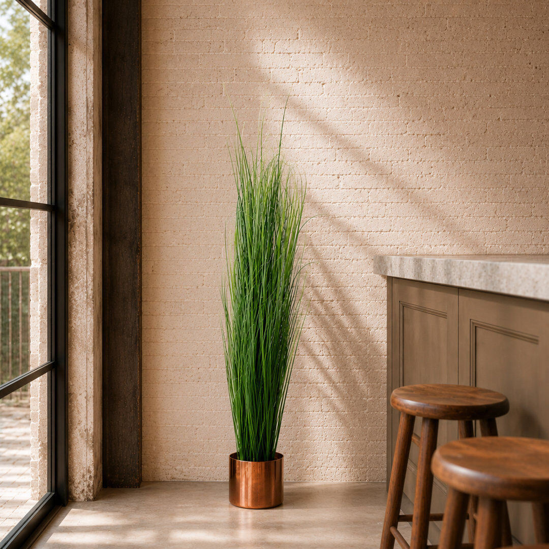 Leaf 130cm Faux Onion Grass Plant in Metal Planter Copper 130cm H X 30cm W X 30cm D