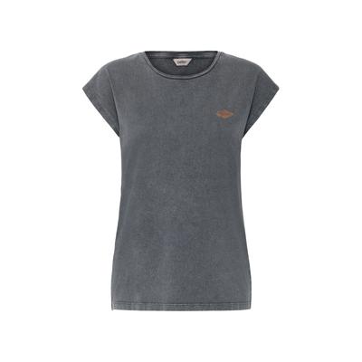 Rundhalsshirt OXMO "Rundhalsshirt OXSille", Damen, Gr. S, grau (asphalt), Obermaterial: 100% Baumwolle CO., Shirts Rundhalsshirt
