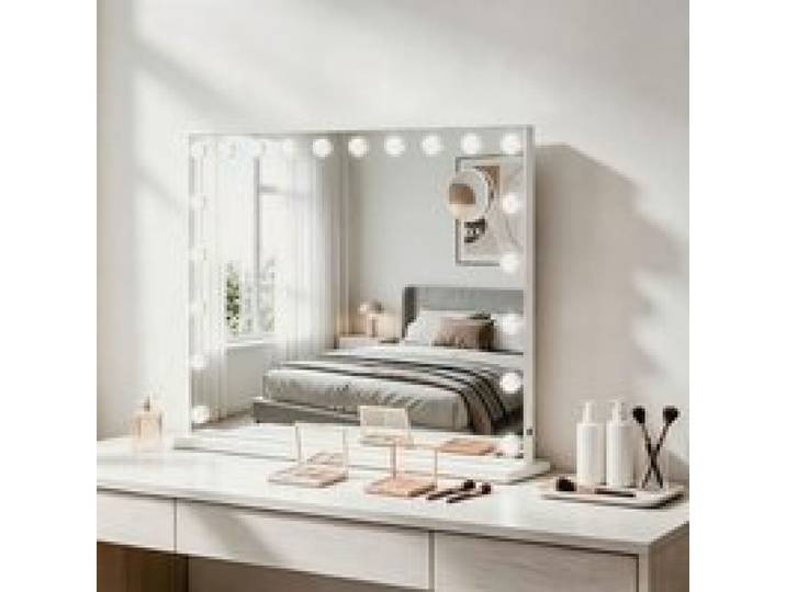 Miroir de Maquillage Hollywood - 90x58cm - 20 LED Ampoules - Dimmable - Loupe 10x - Commande Tactile - Charge USB