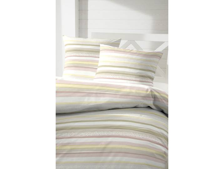 Bettwäsche PRIMERA Bio-Renforce Bettwäsche Natrix , gelb, B/L: 155cm x 220cm, 1 Stk., 1 Stk., Renforcé (Bio-Baumwolle), B/L: 80cm x 80cm, 2 Stk., Renforcé (Bio-Baumwolle), Obermaterial: 100% Baumwolle, Bettwäsche, Bettwäsche, mit klassischen Streifen