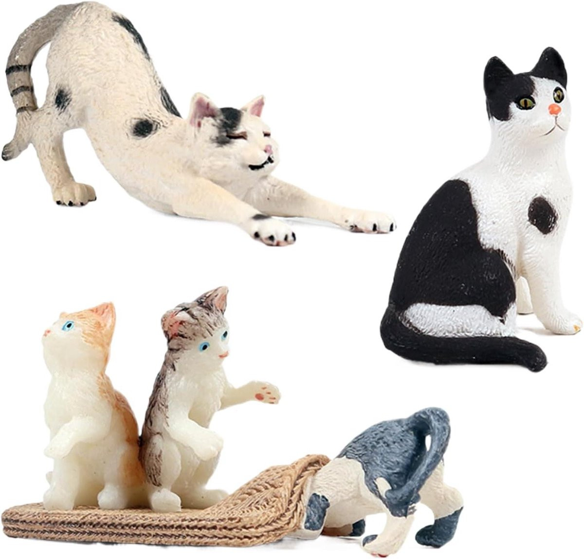 Set van 3 realistische kattenbeeldjes - Koe kat dierenfiguren voor decoratie