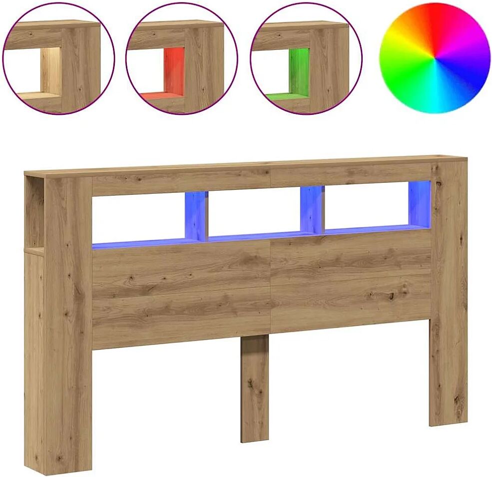 Clicnbuy Cabecero LED madera ingeniería roble artisan 180x18,5x103,5 cm