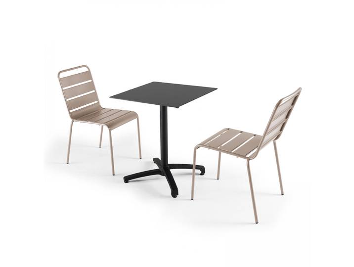 Oviala - Table carrée inclinable noir 60 x 60 cm HPL + 2 chaises en métal
