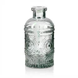 Relaxdays Glasvase, 12er Set, Deko-Vase, geprägtes Vintage-Design, HD: 13x6 cm, Mini-Vasen für Tischdeko, Glas, klar