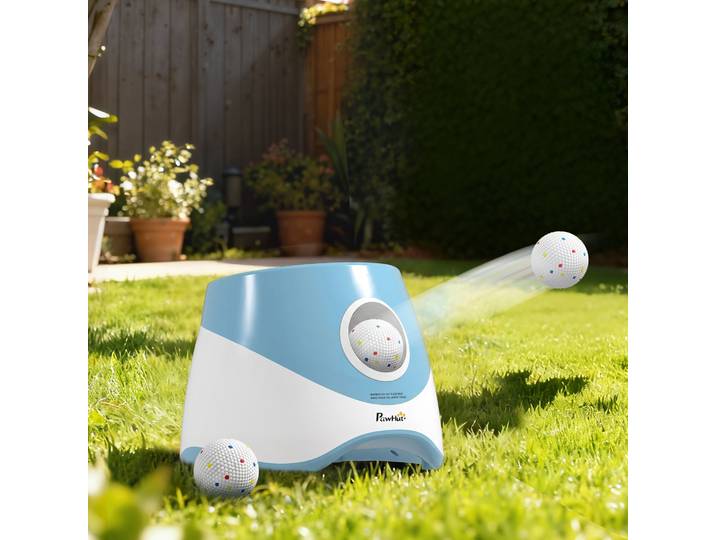 PawHut Lanceur Balle Automatique Chien 3 Distances Int/Ext Bleu
