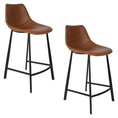 Dutchbone Franky Counter barkruk set van 2 met faux leer en metalen frame