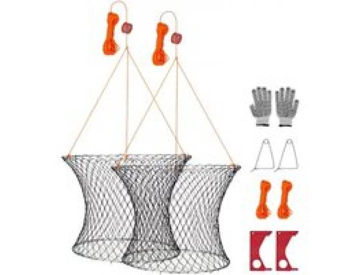 VEVOR Nasse à Écrevisses Pliable, Piège à Crabes 60 cm en Haut et 50 cm en Bas, pour Pêche aux Crustacés Crevettes Poissons Quai Étang Bateau, en Filet Nylon avec Fond en Treillis Métallique, 2PCs