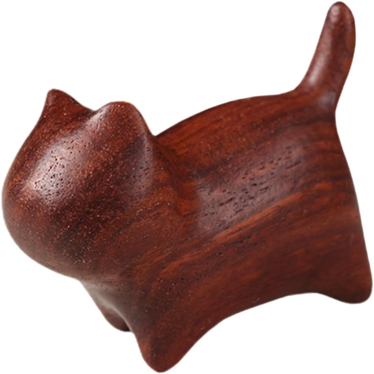 Handgesneden houten kattenbeeldje voor decoratie - Houtkleur - Hoogte: 47 cm