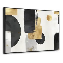 LEINWAND Bilder mit Rahmen - Gold - Rechtecke - Kreise - Abstrakt - 150x100