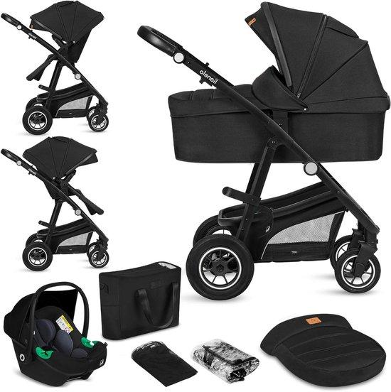 3-in-1 Kinderwagen - Kombi-Kinderwagen-Set - Transport für Babys - Vielseitiges Reisebett/Buggy - Bis 22 kg - Schwarz