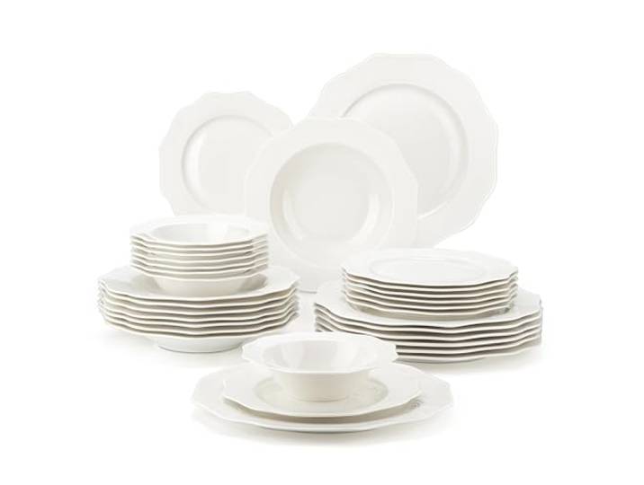 Geschirrset 16/32-teiliges Geschirrset aus weißem Porzellan mit Schüssel, Speise-, Dessert- und Suppenteller-Set for 4/8 Personen(32-PIECE)