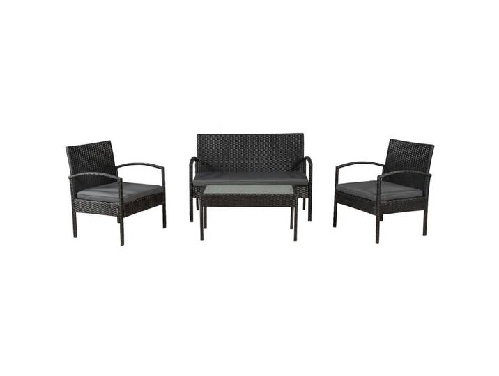 Juskys Sitzgruppe Trinidad schwarz/dunkelgrau, Schwarz, Kunststoff, 4, Gartenmöbel, Gartengarnituren, Gartenmöbel-Sets