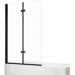 Emke, Duschkabine + Duschwand, Duschwand für Badewanne 100x140cm Glas-Duschwand, 2-teilig Faltbar, Leicht zu Reinigen, Schwarz (100 cm, 100 cm, 140 cm)