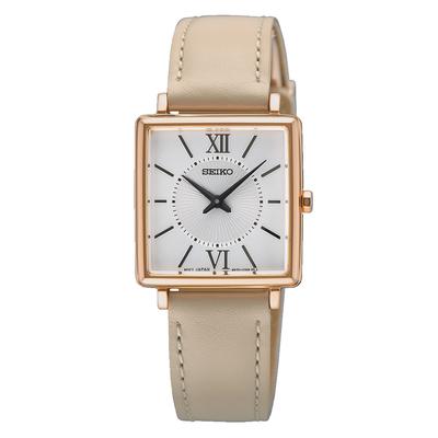 Quarzuhr SEIKO, beige (creme), Armbanduhren, Damen, Quarzuhr, Armbanduhr, Damenuhr, Lederarmband, analog
