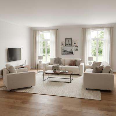 AC Pacific Modern Contemporary Upholstered 3-Piece Corduroy Plush Tufted Sofa Set