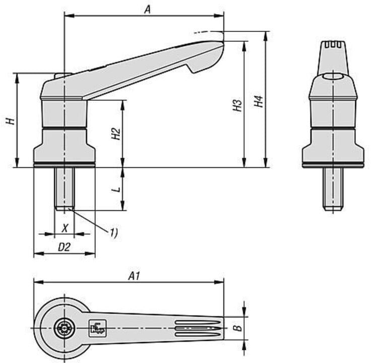 KIPP Klemmhebel mit Spannkraftverstärker Gr. 4 M10x50 Kunststoff grau RAL7035 kom. (K1597.41088X50)