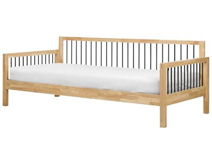 Beliani Tagesbett Holz Braun Gummibaumholz 90x200 Modern Lackiert, Belastbarkeit 200 kg, 90 x 200 cm