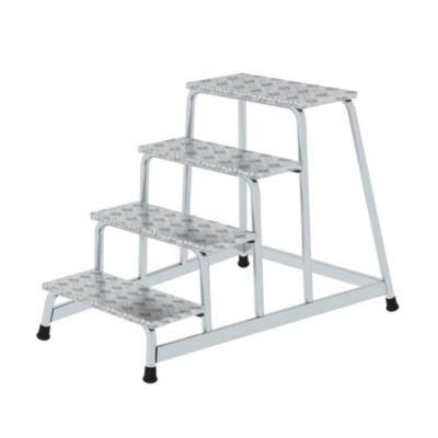 Munk Arbeitspodest, Aluminium, verschweißte Rohrkonstruktion, Warzenblechstufen, rutschfest, Bis 150 kg, Trittfläche B 550 x T 300 mm, 4-stufig