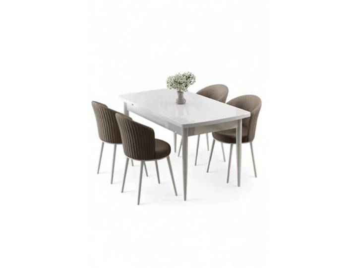 Hanah Home Extendable Dining Table & Chairs Set (5 Pieces), White & Cappuccino, 130-174 cm 100% MDF, Metal Legs, Modern Design for Stylish Dining