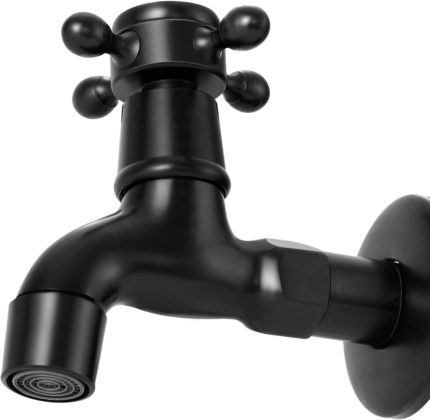 oCreon Vintage koudwaterkraan met enkele kruisgreep zwart, Wandmontage-wastafelkraan voor badkamer en toilet, G1-2 interface
