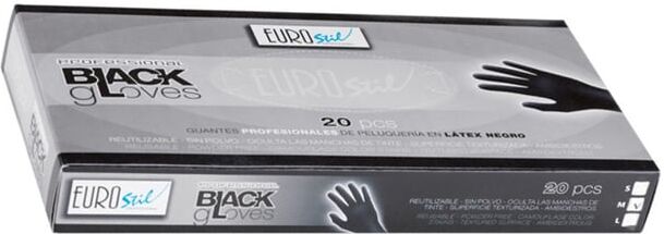 Eurostil Guantes Latex Negros #Mediano/M 20 Uds