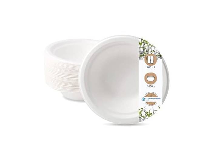 BIOZOYG Einwegschalen 1000 Stück 400 ml Ø 16 cm weiß - Suppenteller aus Zuckerrohr Partygeschirr Einwegteller Suppenschalen - Bowl Pastateller, tiefe Teller stabil