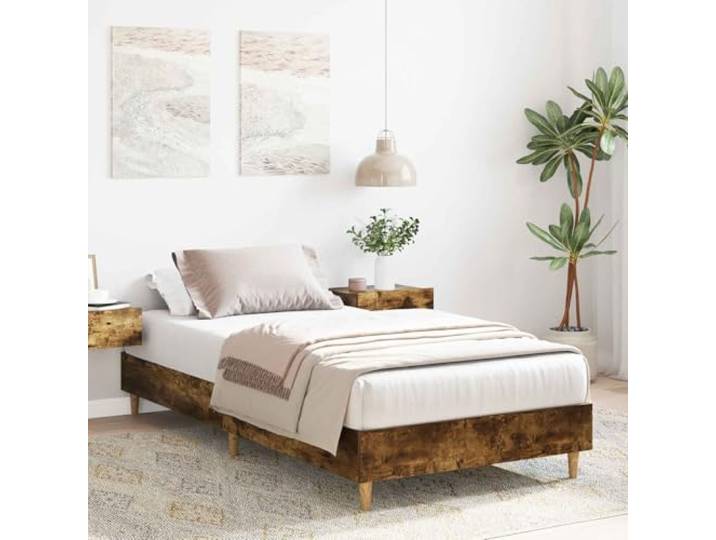 YUTAASU Bettrahmen Räuchereiche Holzwerkstoff Stabiler Rahmen, Ohne Lattenrost, Modernes Design, Pflegeleicht