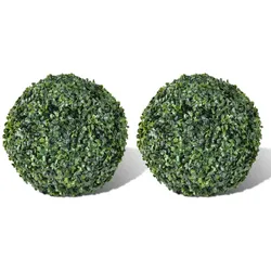 DELUKE® Buchsbaum Künstlich 2er Set - 27cm, Grün Buchsbaumkugeln Formschnitt Kunstpflanze Dekopflanze Fake Plant für Wohnzimmer