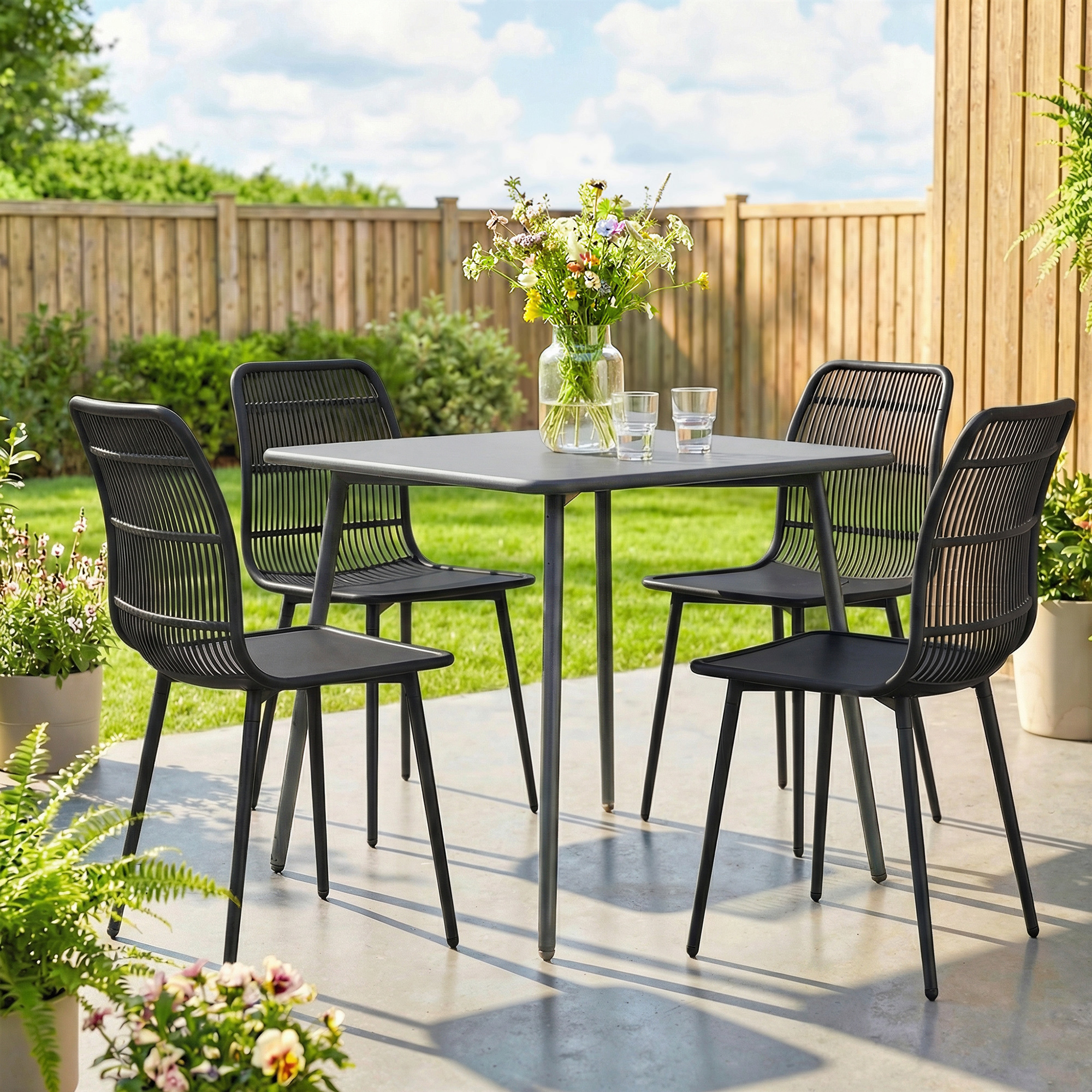 Outsunny Sedie da Pranzo per Esterni Set da 4, Sedie da Giardino con Schienale Fessurato, Nero   Aosom Italy